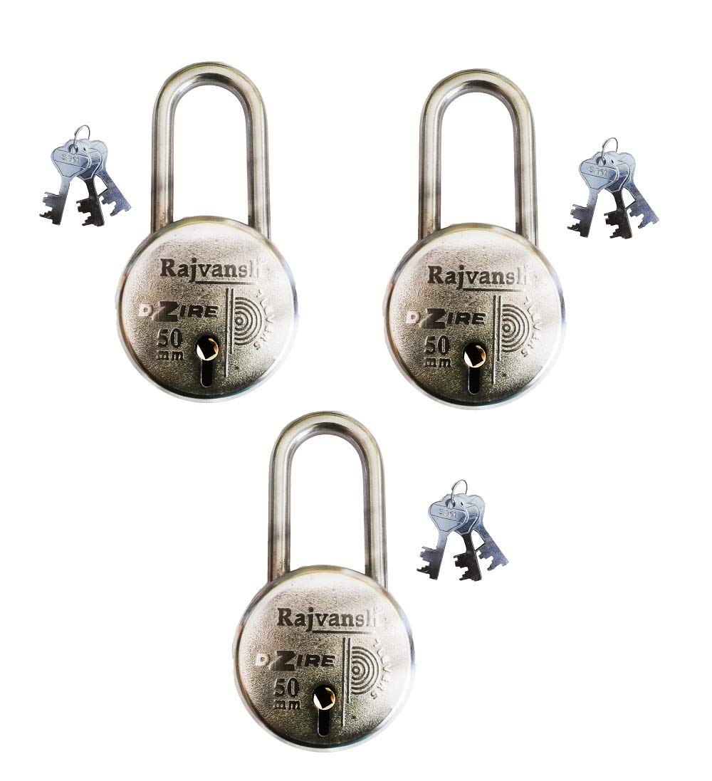 Rajvansh Alto 6 Levers 50MM Long Shankle Pad Lock 3 Key Set (Pack